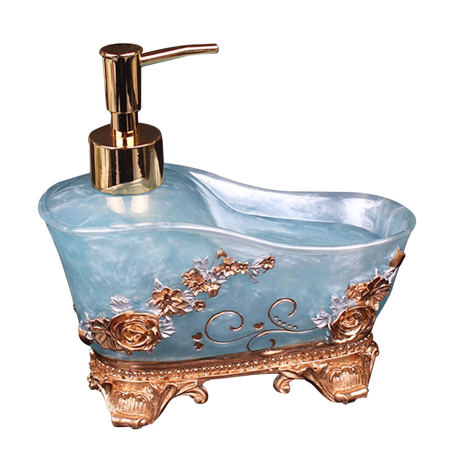 TUXCAXI Hand Pump Soap Dispenser For Soap Resin Bathroom Countertop Dispenser Pump Bottle Elegant Accessories Squeeze Easy Ceramic Liquid Bottle Countertop, Blue, 14x16cm
