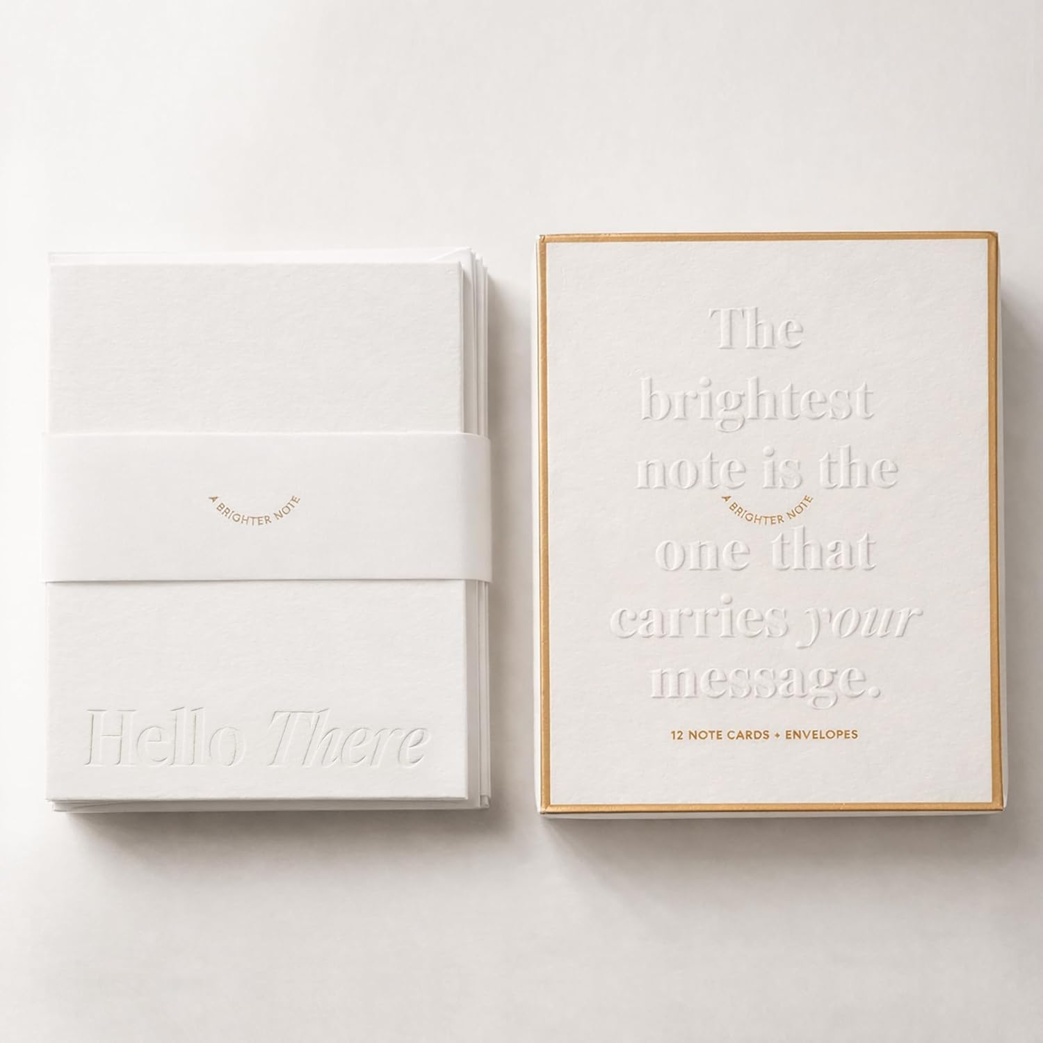 Hello There Cards | 12 Premium Note Cards, 600gsm Cotton Paper, Blind Debossed, Flat A2 with Envelopes