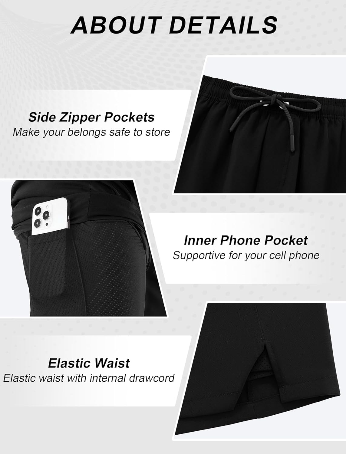 Mens Running Shorts 2 in 1 Gym Workout Shorts 7 inch Quick Dry Athletic Short with Liner Zip Pockets - Image 4