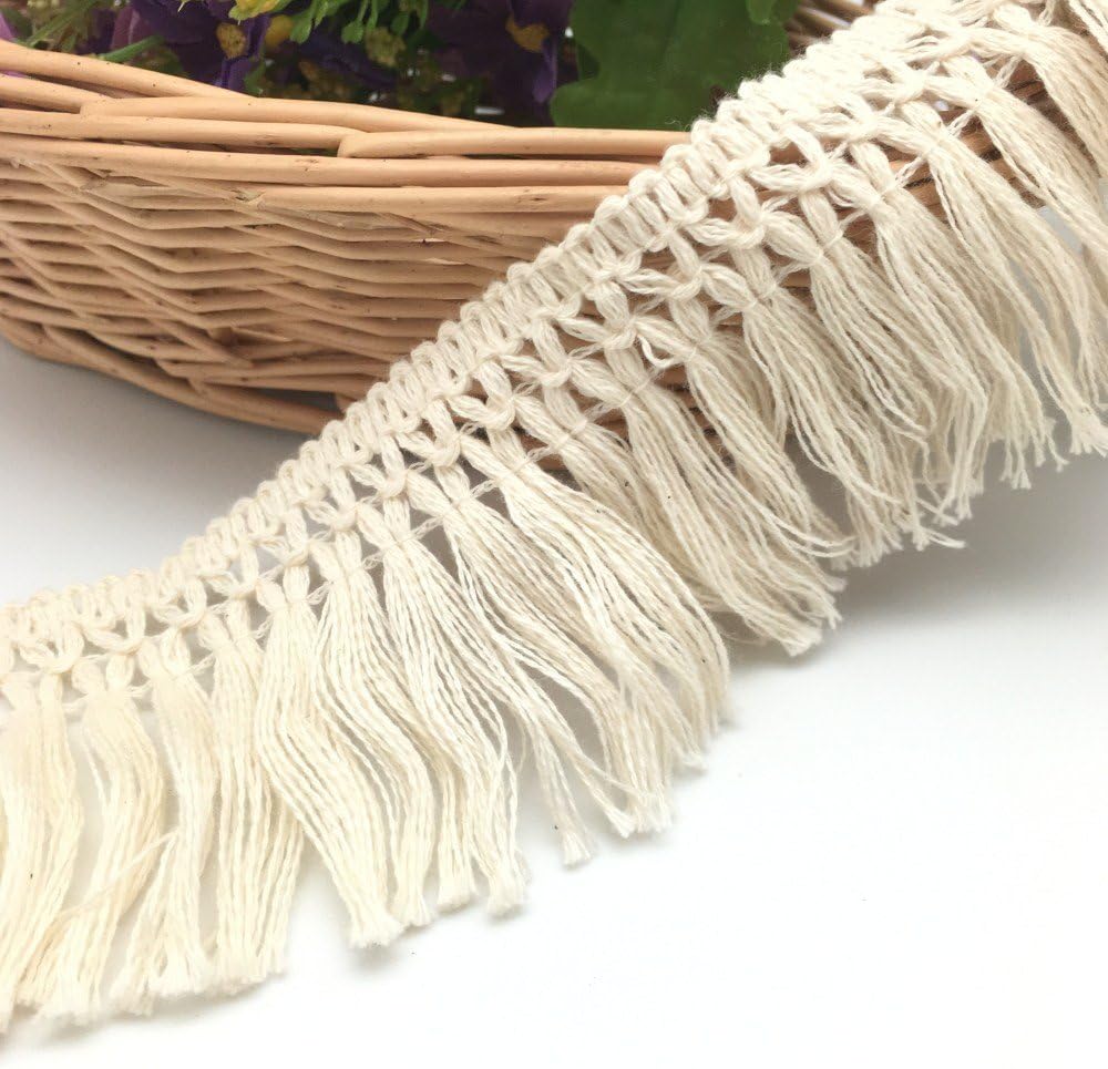 5 Yards X 6cm Wide Cotton Tassel Fringe in Beige. (6cm)
