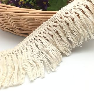 FQTANJU 5 Yards X 6cm Wide Cotton Tassel Fringe in Beige. (6cm)
