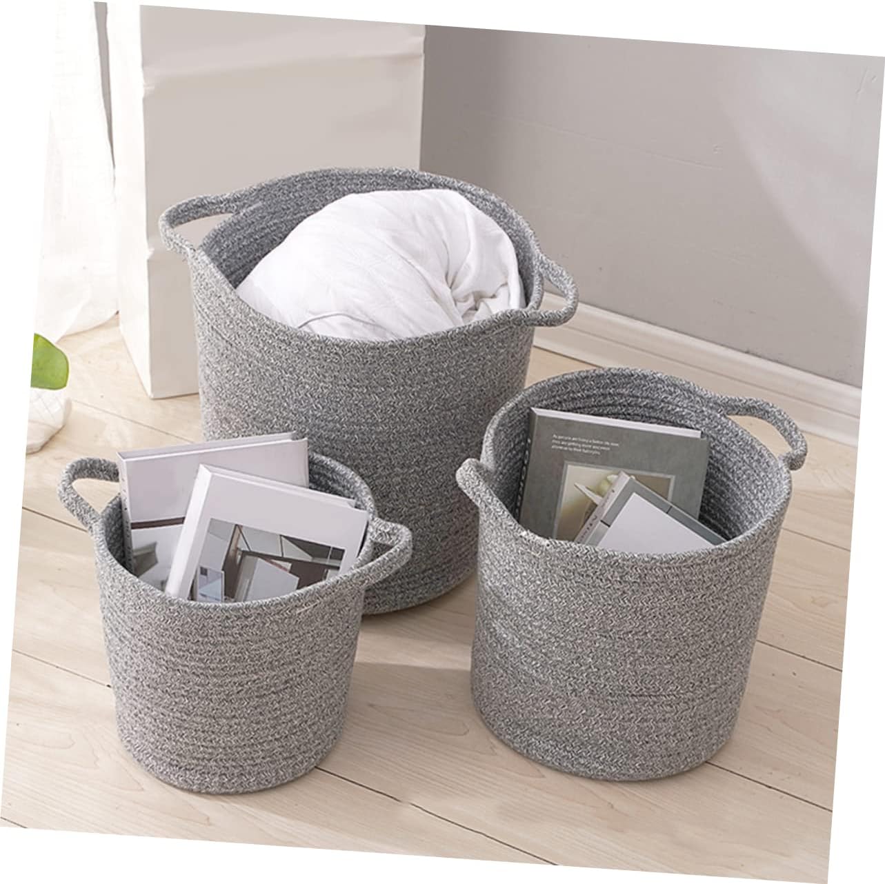 Ciieeo Cotton Laundry Basket Large Dual Color Clothes Hamper for Bedroom Bathroom Nursery Portable Storage Bin for Blankets and Dirty Clothes Cotton Linen Organizer for Dorm and Home Use