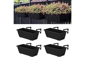 Balcony Planters for Railings - 4 Pack 16.9" Railing Hanging Planters, Black...