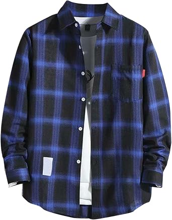 Mens Button Down Shirt Regular Fit Long Sleeve Buffalo Plaid Lapel Camp Shirts Casual Lightweight Jacket Fashion Tops