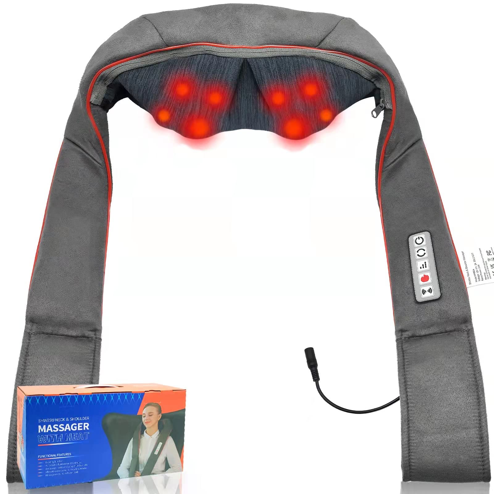 Neck and Shoulder Massager with Heat,Shiatsu Back Neck and Shoulder Massager,Electric Back Massager W/ 3 Speed & Vibration,Shoulder Kneading Massager Gifts for Fathers/Mothers Day,Gifts for Women/Men