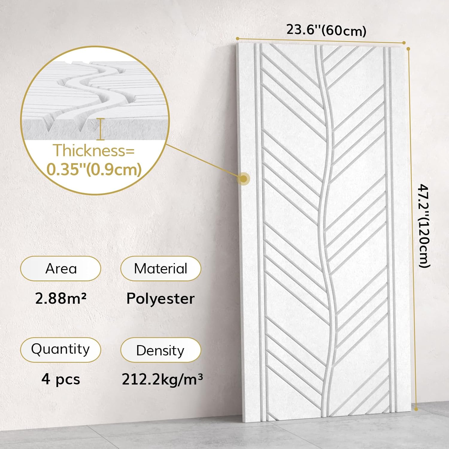 TONOR 4 PCS Acoustic Panels, 47.2″ x 23.6″ x 0.35″ Leaf Pattern Soundproof Wall Panels, Full Self-Adhesive, Sound Absorbing Panels for Echo Reduction, Acoustic Treatment for Studio, Home, White