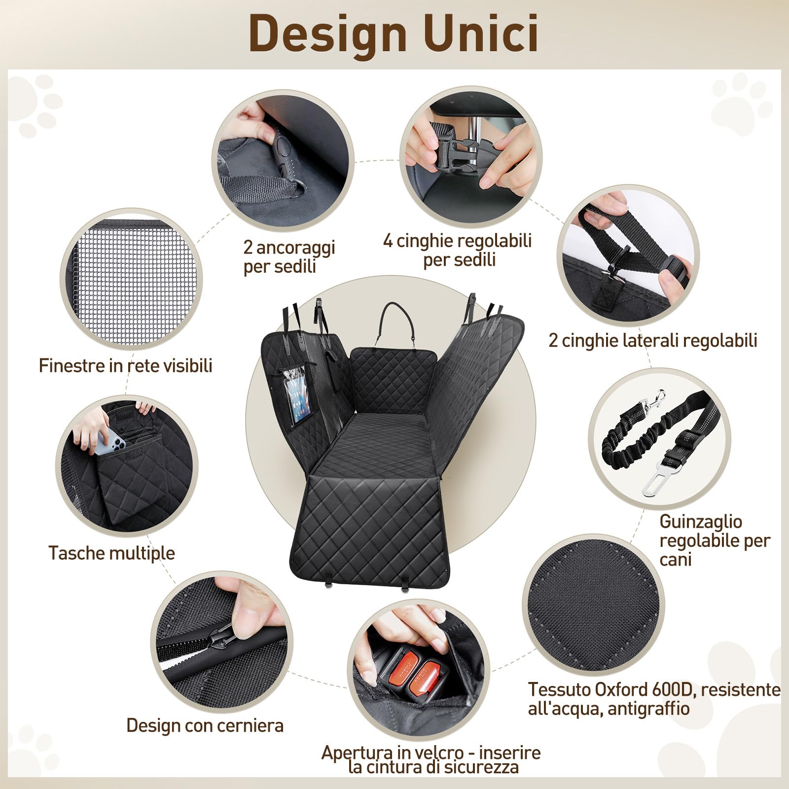 Gimars Telo Auto per Cani, 157 * 137cm Impermeabile e Antiscivolo Coprisedile Auto per Cani, 6 in 1 Universale Telo Cane Auto Sedili Posteriori con Finestra della Rete Visiva e Tasca Portaoggetti