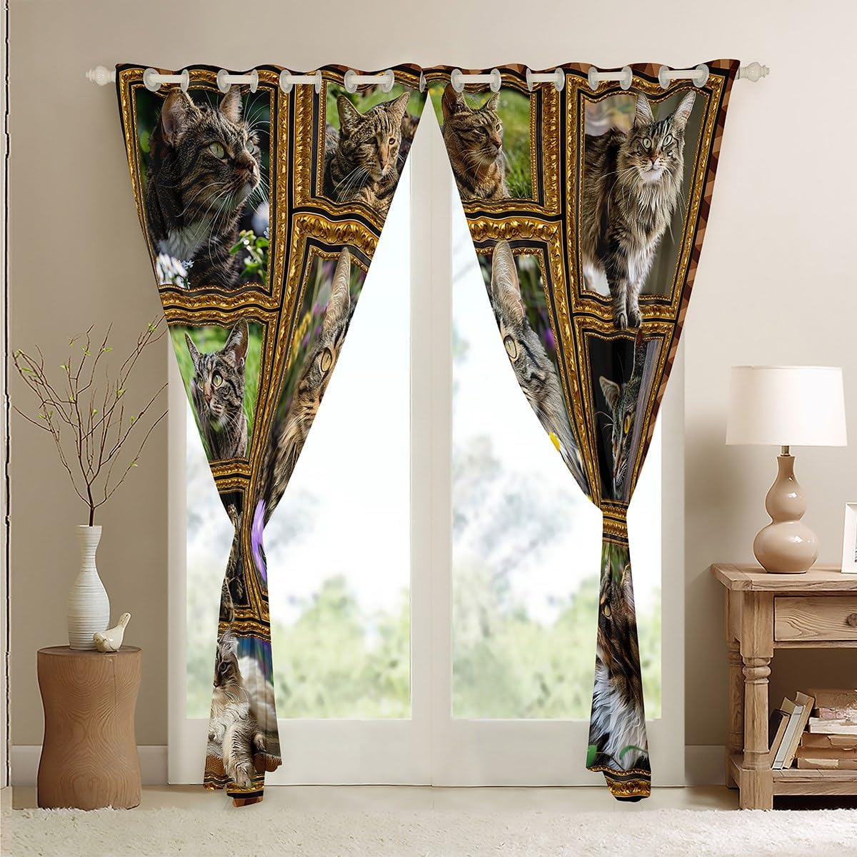 Feelyou Maine Coon Curtains for Bedroom Living Room Cute Cat Floral Blackout Curtains (2 Panels, 42 x 90 Inch) Kawaii Kitten Pet Darkening Drapes Gift for Maine Coon Lover Window Treatments image 4