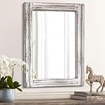 AAZZKANG Wall Mirror Rustic Wood Mirror with Framed Rectangle Decorative Farmhouse Bedroom Bathroom Hanging Mirror Home Wall Decor White