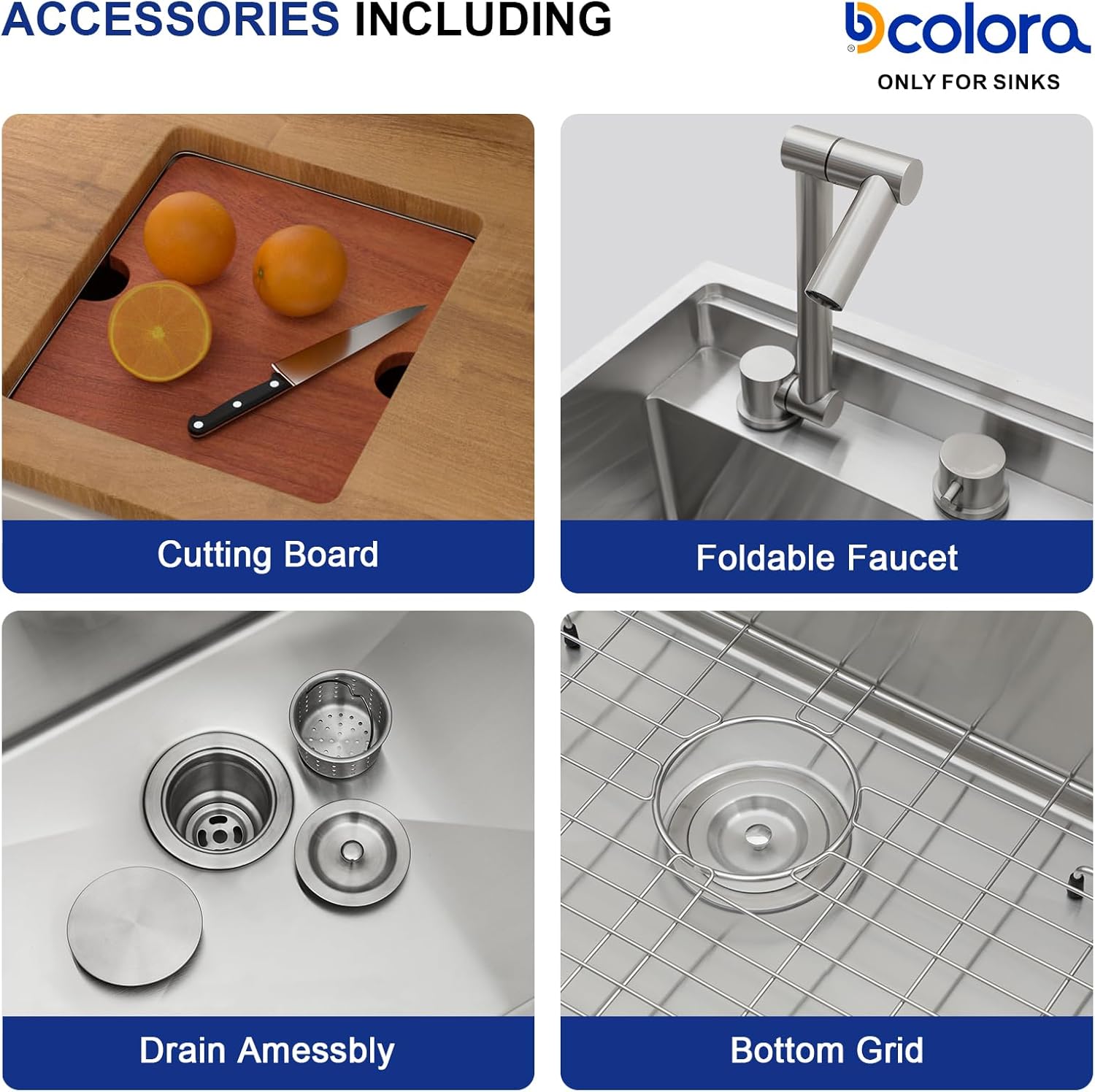 Dcolora 13 In. RV Undermount Sink with Foldable Faucet, Stainless Steel Single Bowl Prep Sink Workstation for Camper, Outdoor Kitchen, Bar, Island, 13"x15"x9" #DC-SFDOE00048