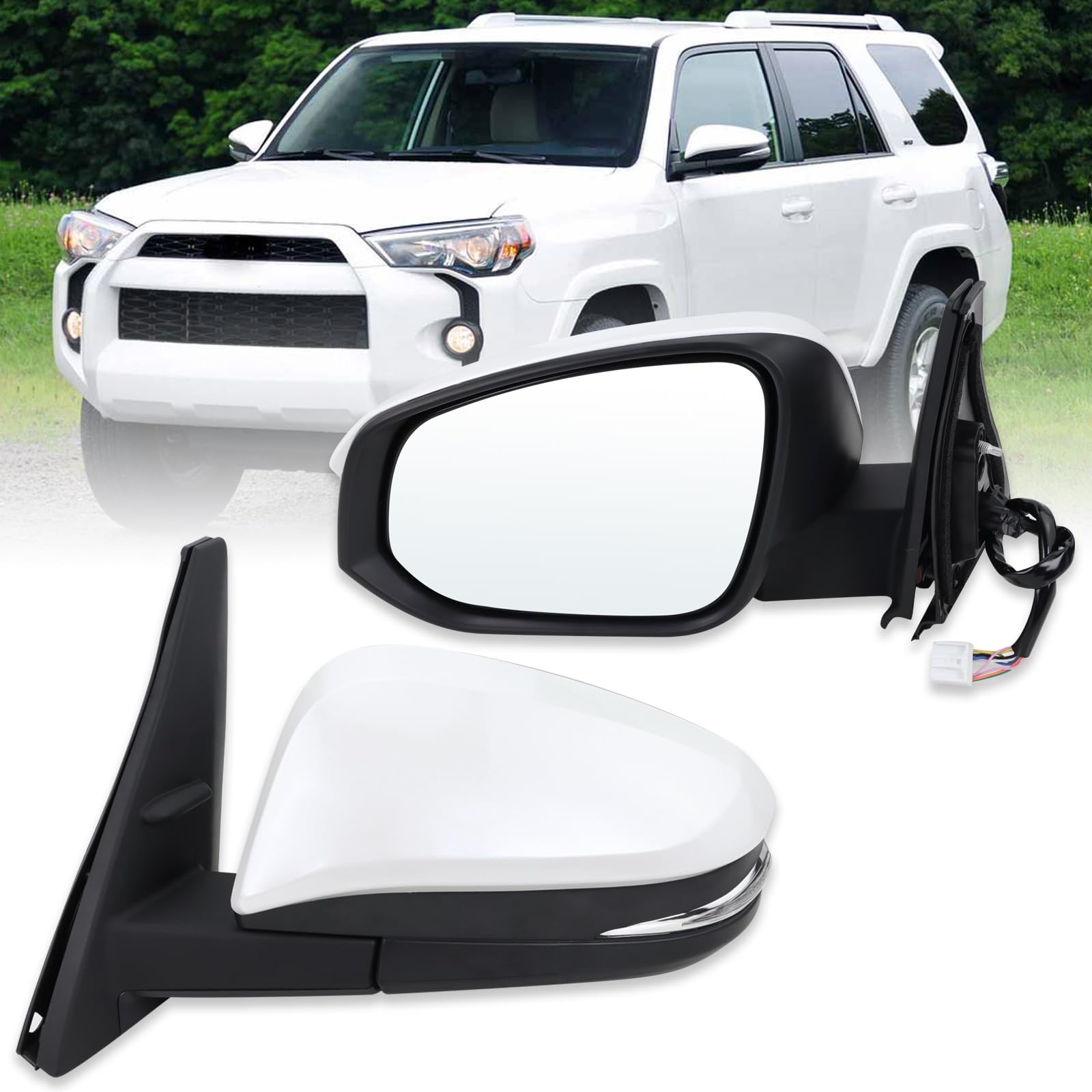 Left Driver Side Mirror Compatible with 2014-2024 Toyota 4runner With Manual folding Power Glass Heated Turn Signal Puddle Light White Replace #TO1320312 (9Pins)