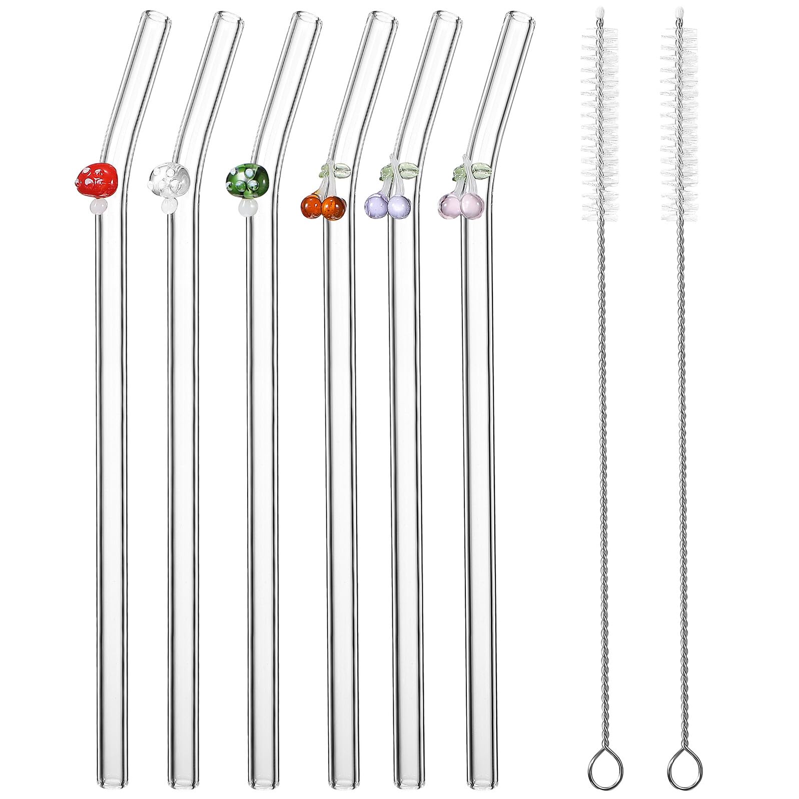 Pailles en verre incurvées réutilisables colorées avec goupillons DOITOOL