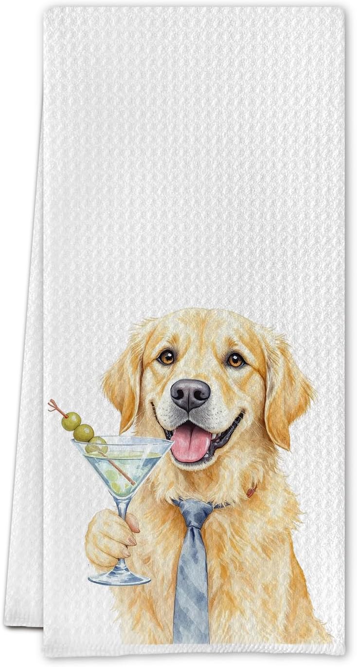 Funny Martini Cocktail Golden Retriever Kitchen Towels,Dog Decor for Party Kitchen Bar Pub Home,Golden Retriever Dog Martini Cocktail Lovers Gifts for Women,16X24 Inches