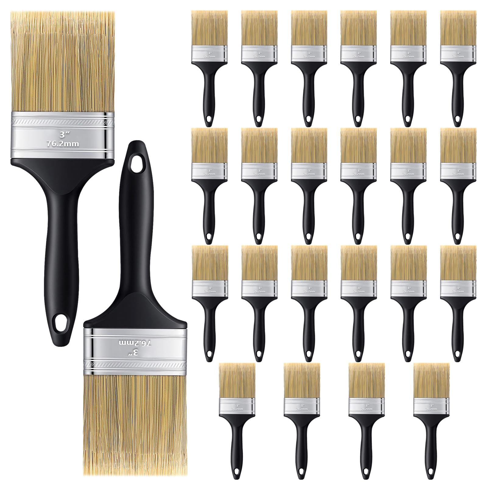 SOUJAP 24 PCS 3 Inch Paint Brush, 75mm Large Paintbrush for Wall, DIY, Black