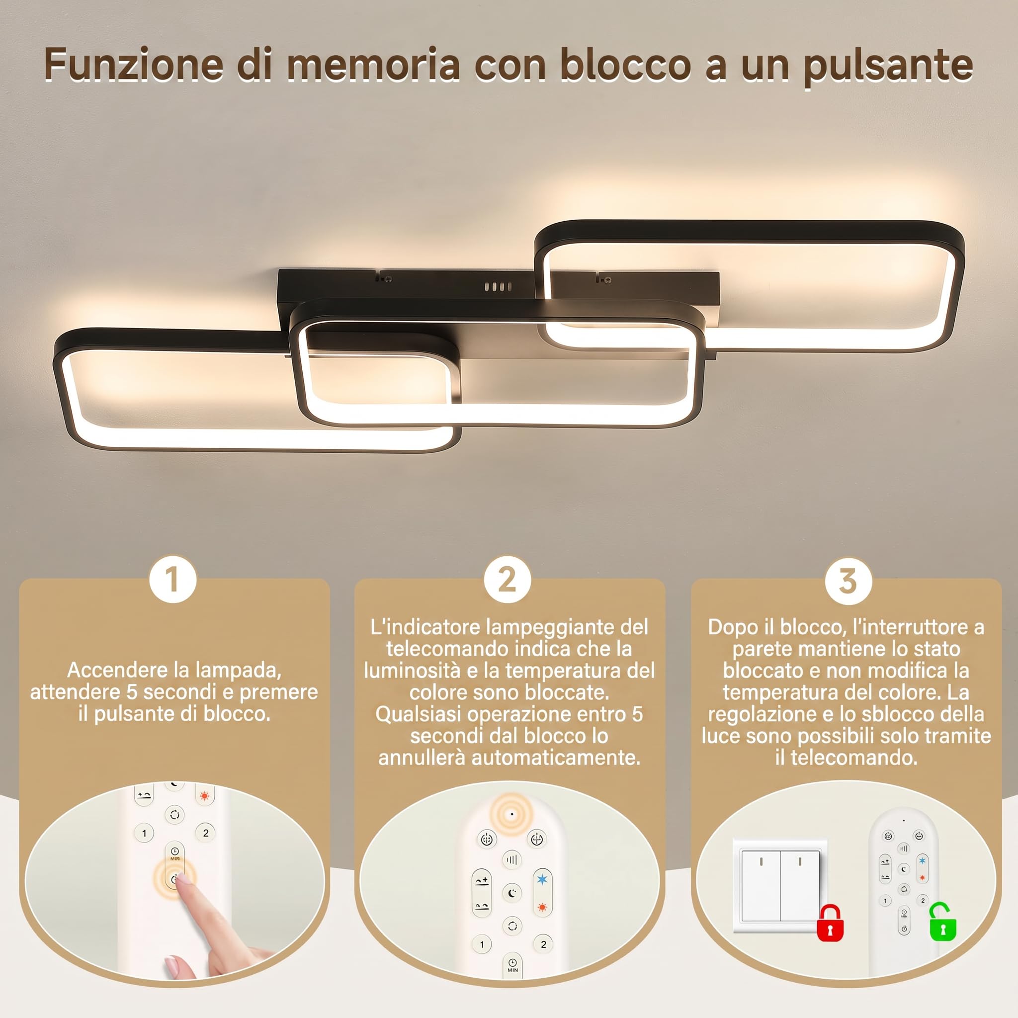OTREN Plafoniera LED Soffitto Dimmerabile 60W 82 cm con Telecomando | Lampadario Moderno 3000-6500K con Memoria, Luce Notturna e Timer per Soggiorno, Camera da Letto, Cucina