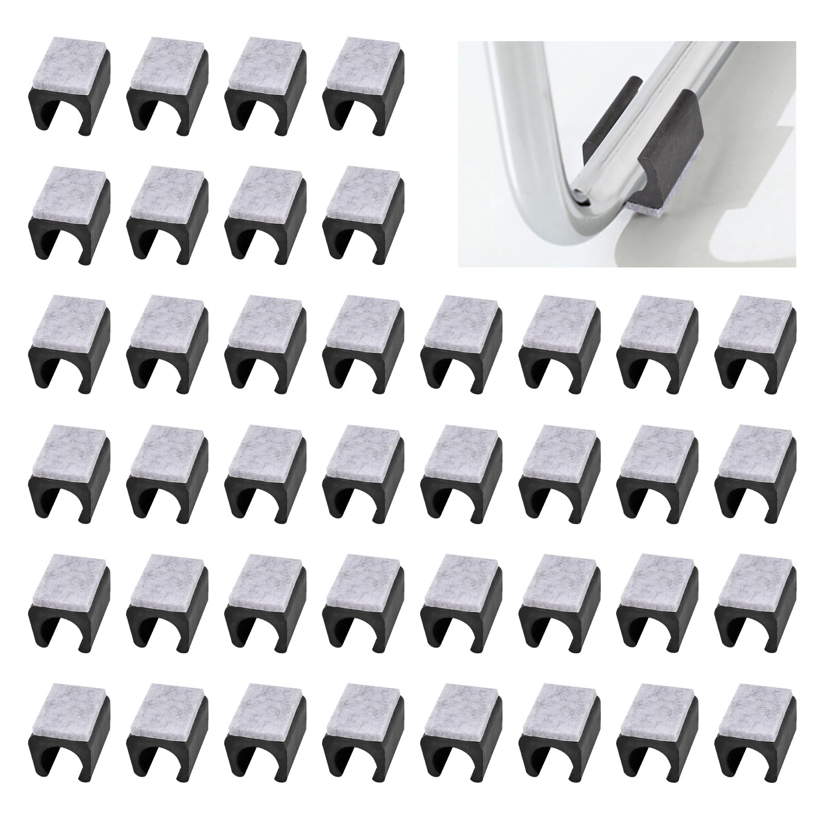 UFURMATE Chair Pads, 40pcs 15mm Plastic Floor Protectors with Felt Pads, U Shape Chair Tube Floor Protectors Non-Slip Rectangle Tips