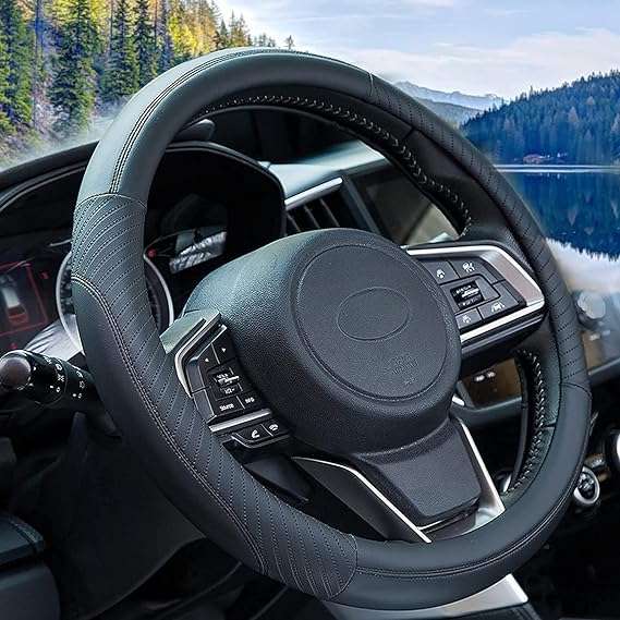 ZATOOTO Leder Lenkradbezug Carbon Optik - Anti-Rutsch, Universell 37-38cm In Blau