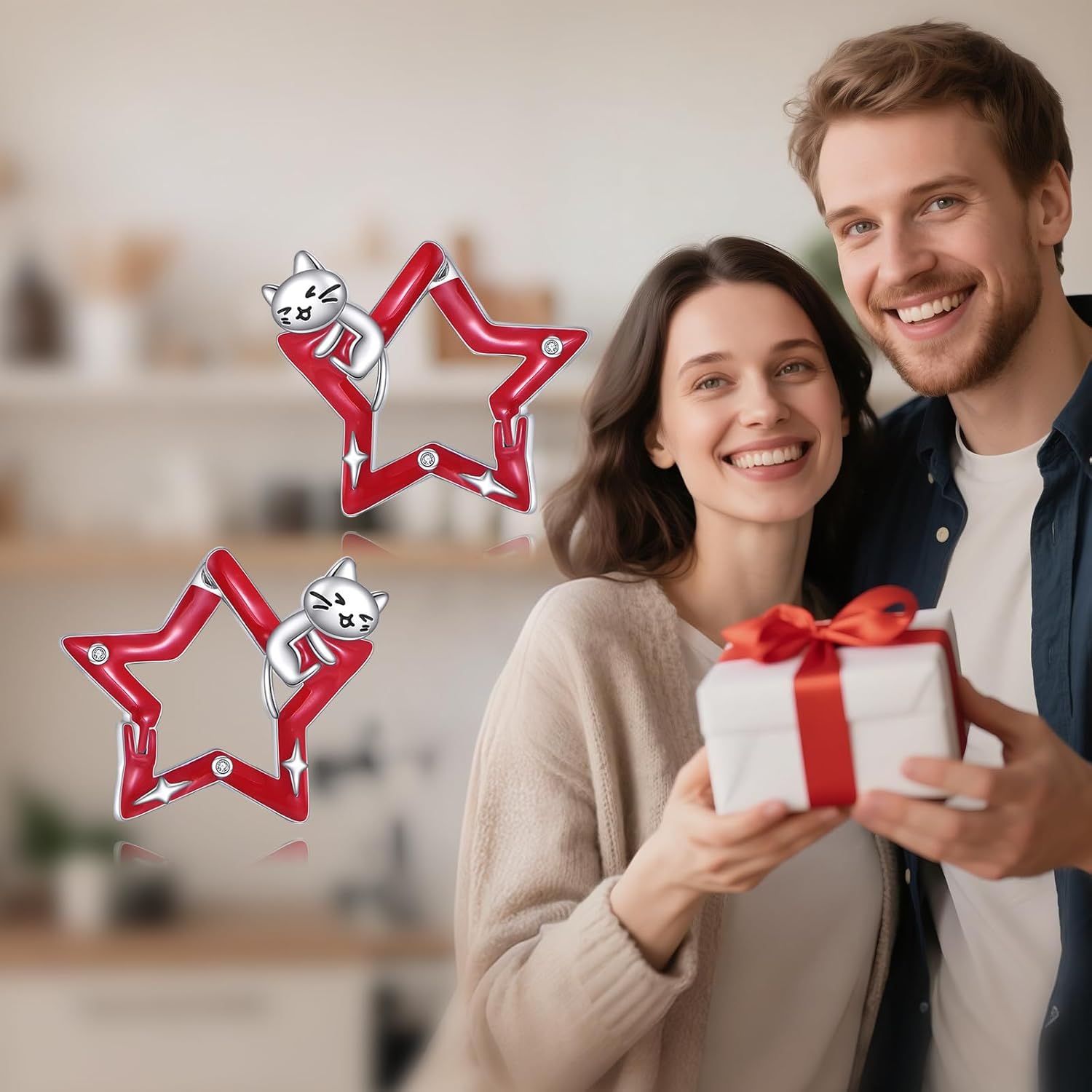 Star Earrings for Women 925 Sterling Silver Cat Stud Earrings Red Christmas Animal Jewelry Gifts for Women - Image 6