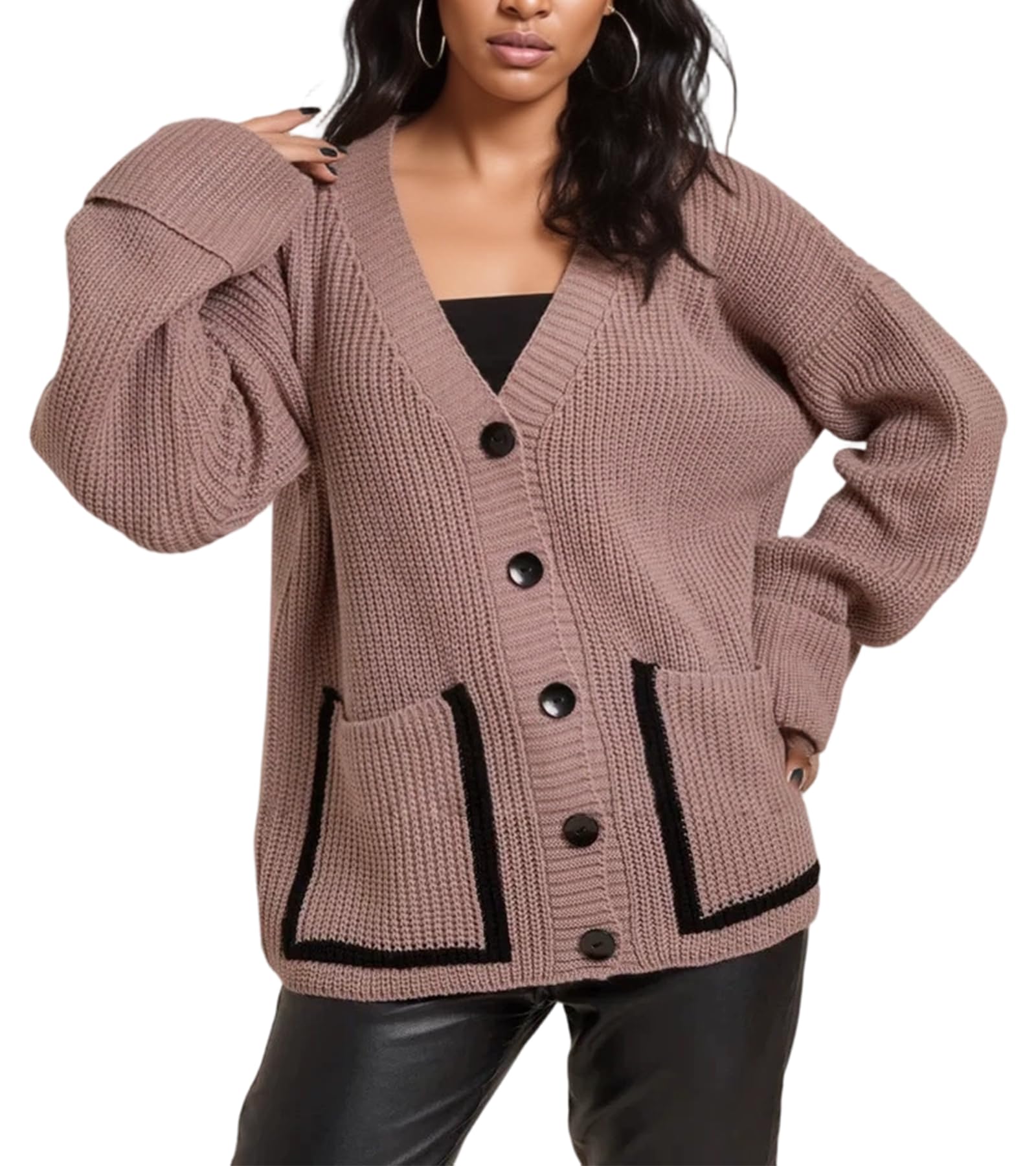 LKOUS Cardigan Sweater for Women Button Down V Neck Chunky Knit Sweater Casual Open Front Outerwear Coat
