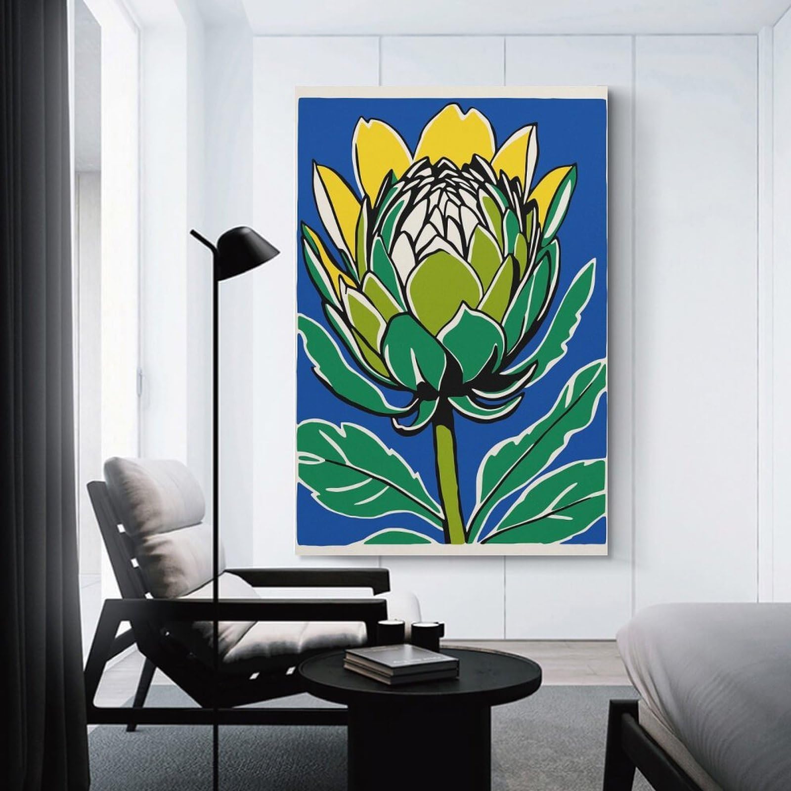 Junmoney Yellow Protea Flower Wall Picture Print 24x36inch(60x90cm), for Calm Bedrooms, Home Corners Or Flats, Home Artwork with A Soft Interior Feel