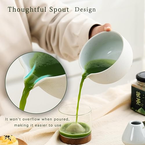Miniatura 3 de Juego de té japonés, incluye cuenco de matcha con boquilla, soporte para batidor de matcha (chasen), 15.2 onzas hechas a mano de cerámica gruesa
