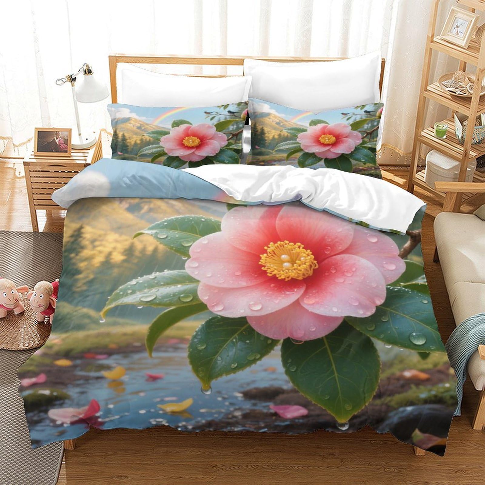 Housse de couette 140x200 Camélia Japonica 3D fille et garçon