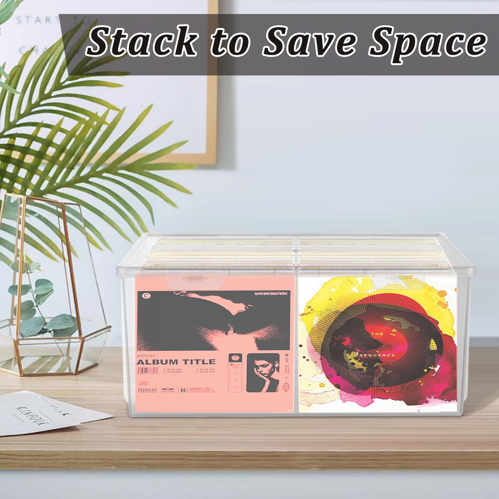Organizador de CD apilable de plástico transparente, caja de almacenamiento de CD de 11.9 x 8.5 pulgadas, funda transparente para CD con tapas para almacenar más de 40 CD, contenedor organizador de