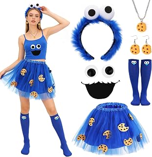 Disfraz Monstruo de Las Galletas Mujer Falda Diadema Monstruo Pendientes Collar Galletas Disfraz Carnaval Halloween Cosplay