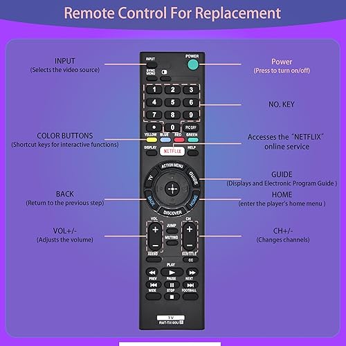 Miniatura 3 de RMT-TX100U - Control remoto universal para Sony TV con botón Netflix, repuesto para todos los televisores Sony y Bravia
