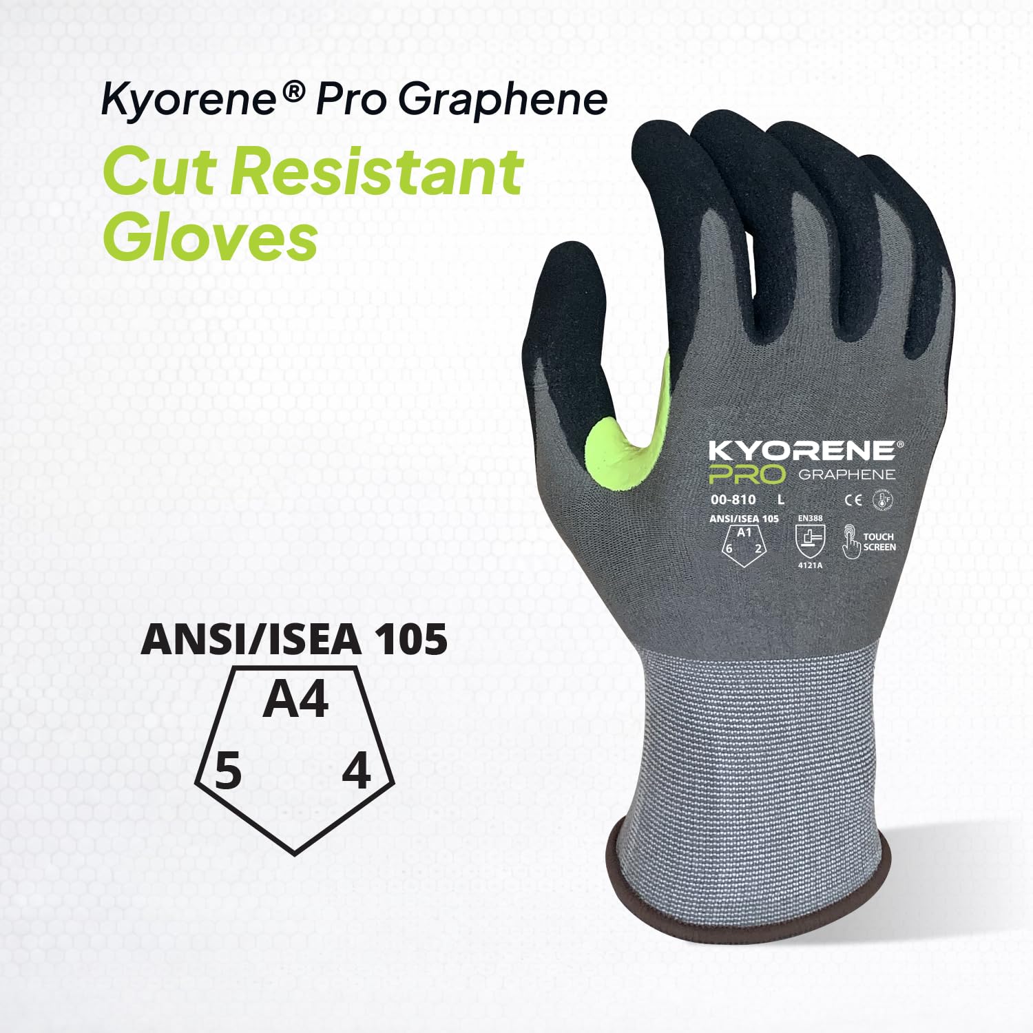 Armor Guys 00-810 Kyorene Pro Graphene czarne rękawice robocze z nitrylu (ANSI Cut Level A1), kompatybilne z ekranem dotykowym, ergonomiczne, lekkie rękawiczki do ogrodu, magazynowania i konserwacji