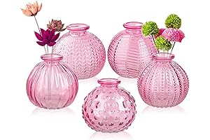 ELEGANTTIME Pink Glass Bud Vase with Handle
