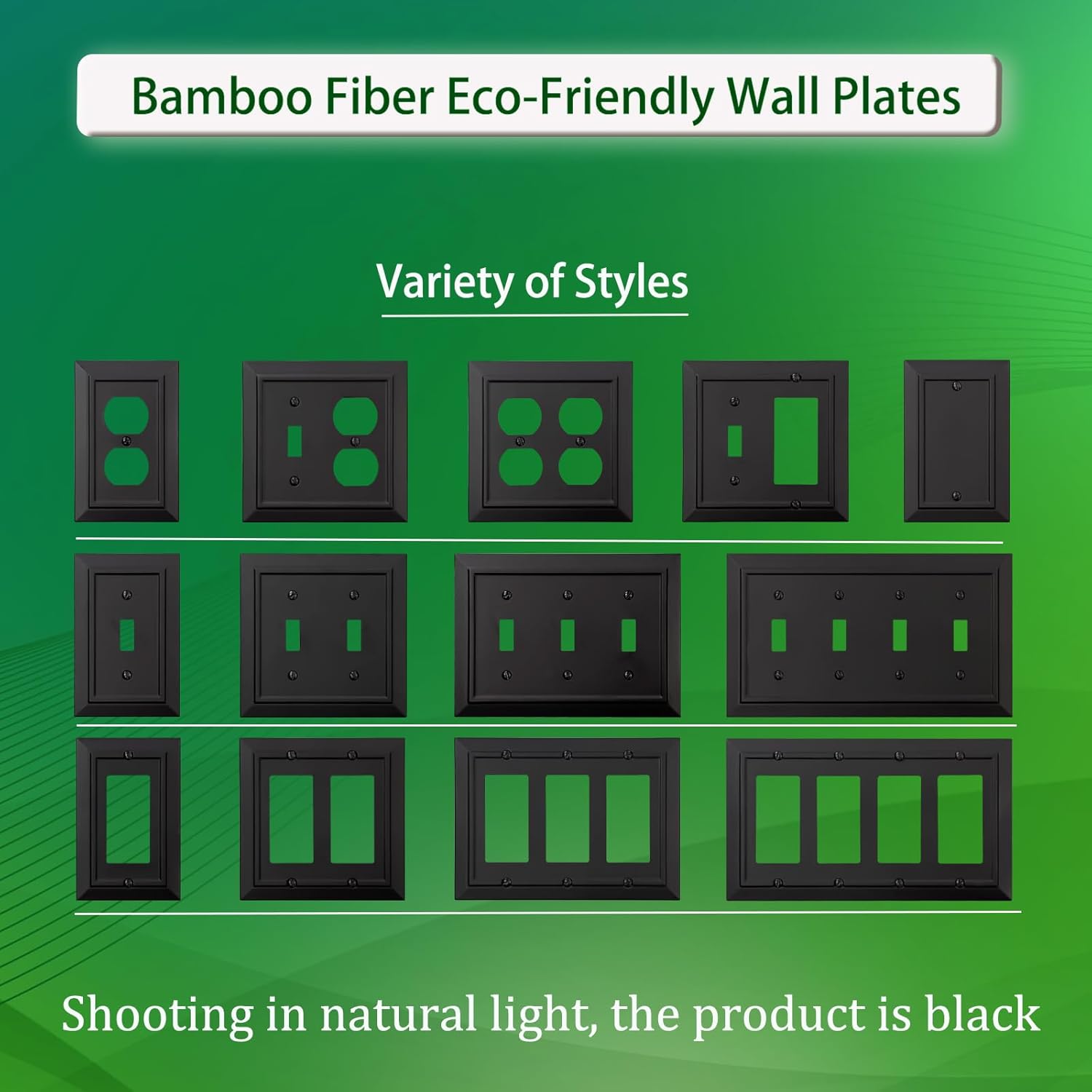 Classic Architecture Wall Plates,Light Switch covers, Electrical Outlet Covers, Duplex receptacle wall plates,Mid Size Bamboo Fiber Material Switch plates Matte Black (1 Gang Decorator 4PK)
