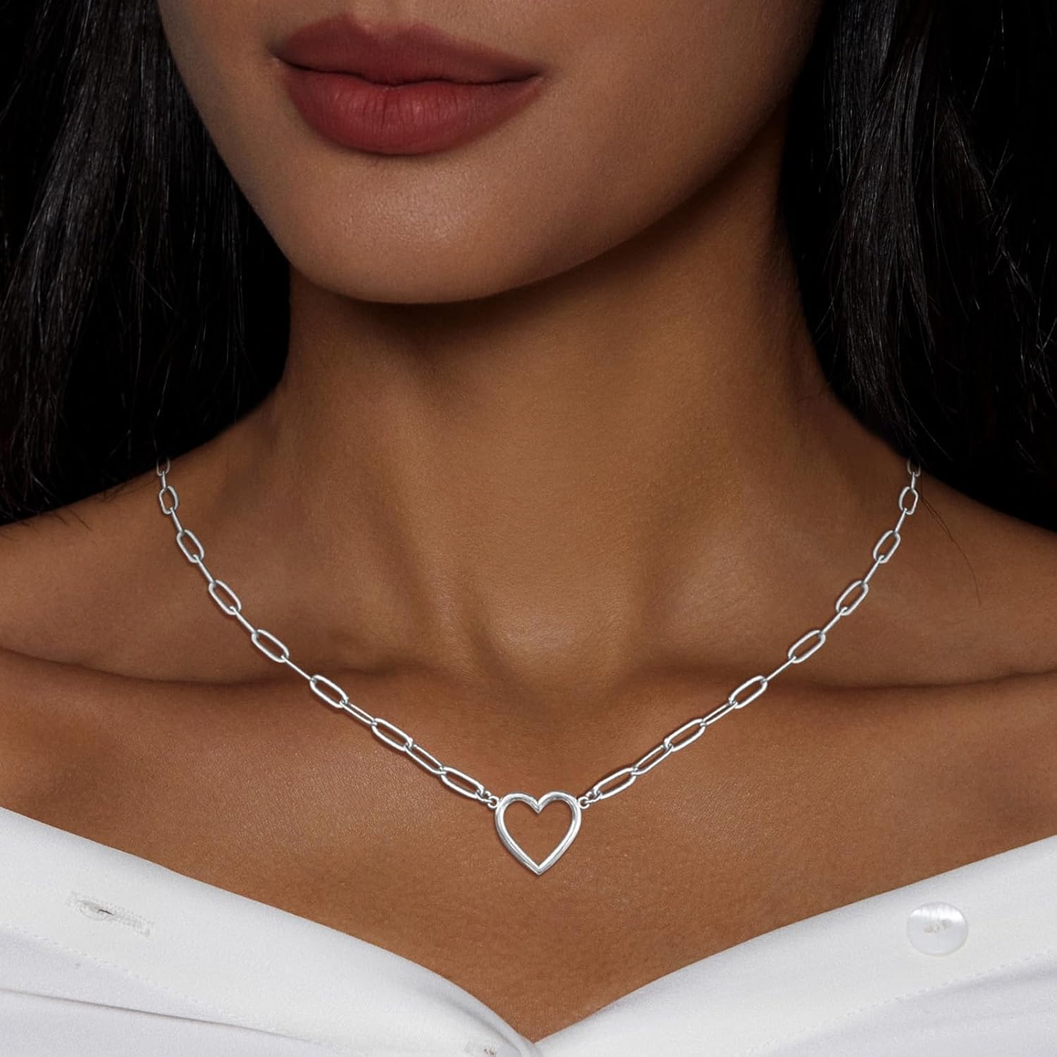 Heart Necklace for Women Gold/Silver Plated Trendy Heart Choker Lover Pendant Hypoallergenic Fashion Gold/Silver Necklace for Women Love Jewelry Gift for Women Girlfriend - Image 2
