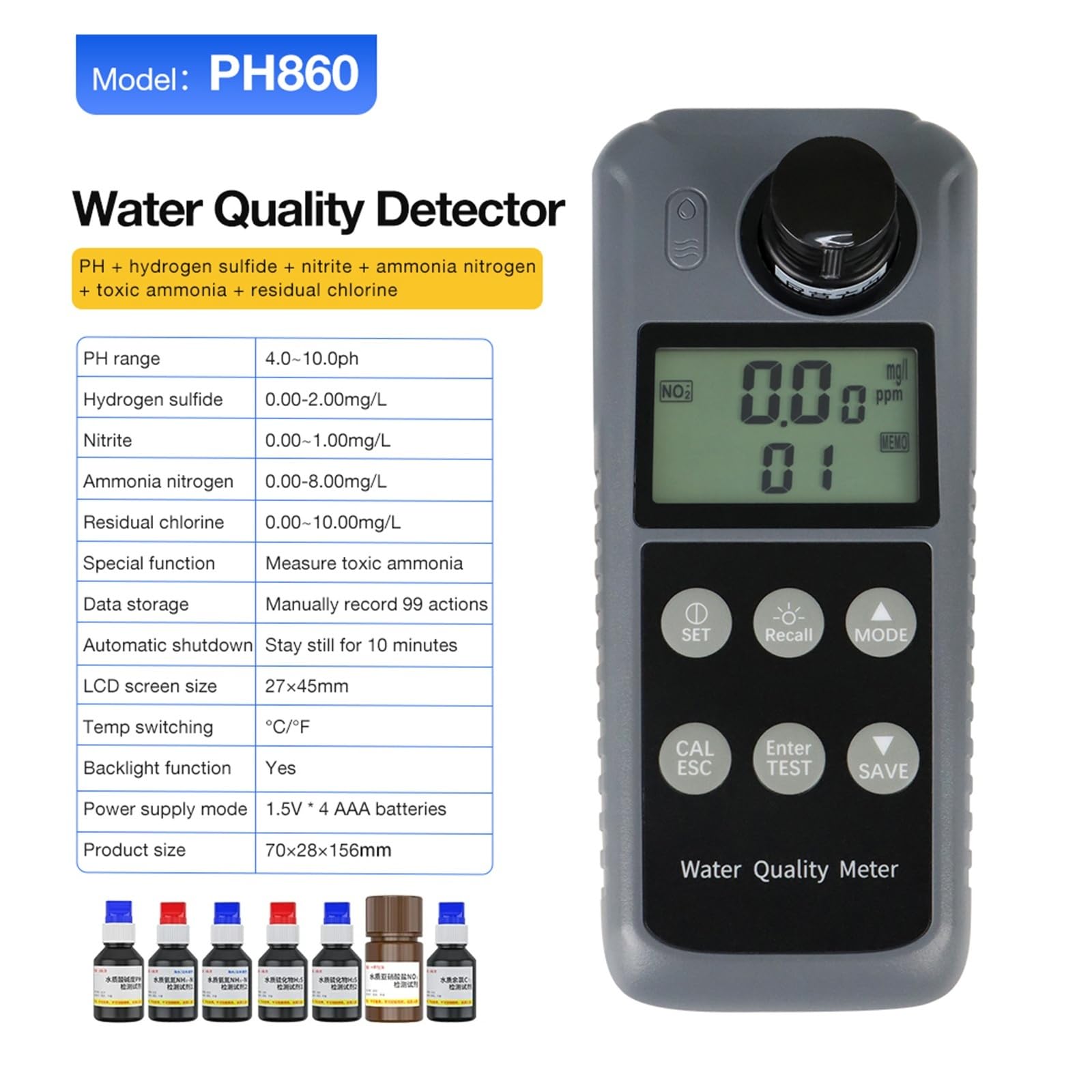 Cyfrowy Tester Jakości Wody PH860/ZD102 0-1000 NTU Podświetlany wyświetlacz
