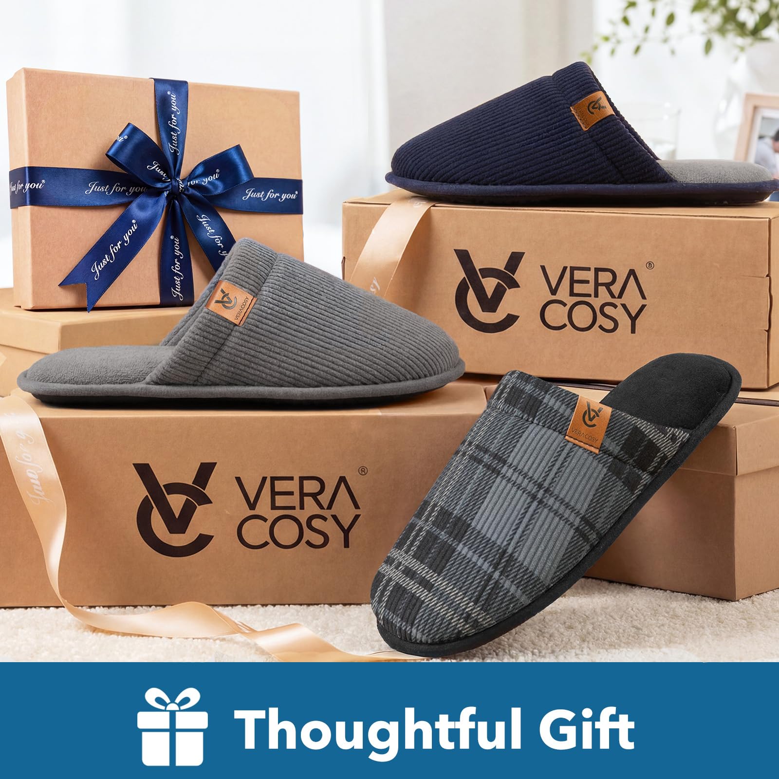 VeraCosy Pantuflas Suaves y Transpirables de Espuma con Memoria para Hombre para Interior y Exterior