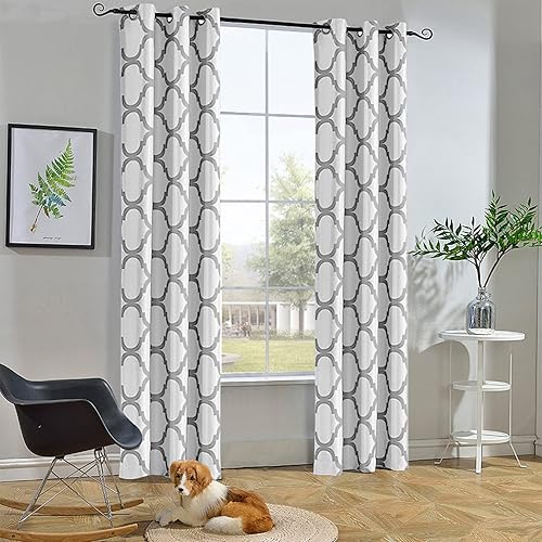 Melodieux Cortina opaca con ojales para oscurecer la habitación, estilo marroquí, para sala de estardormitorio, 42 x 96 pulgadas, color blanco y