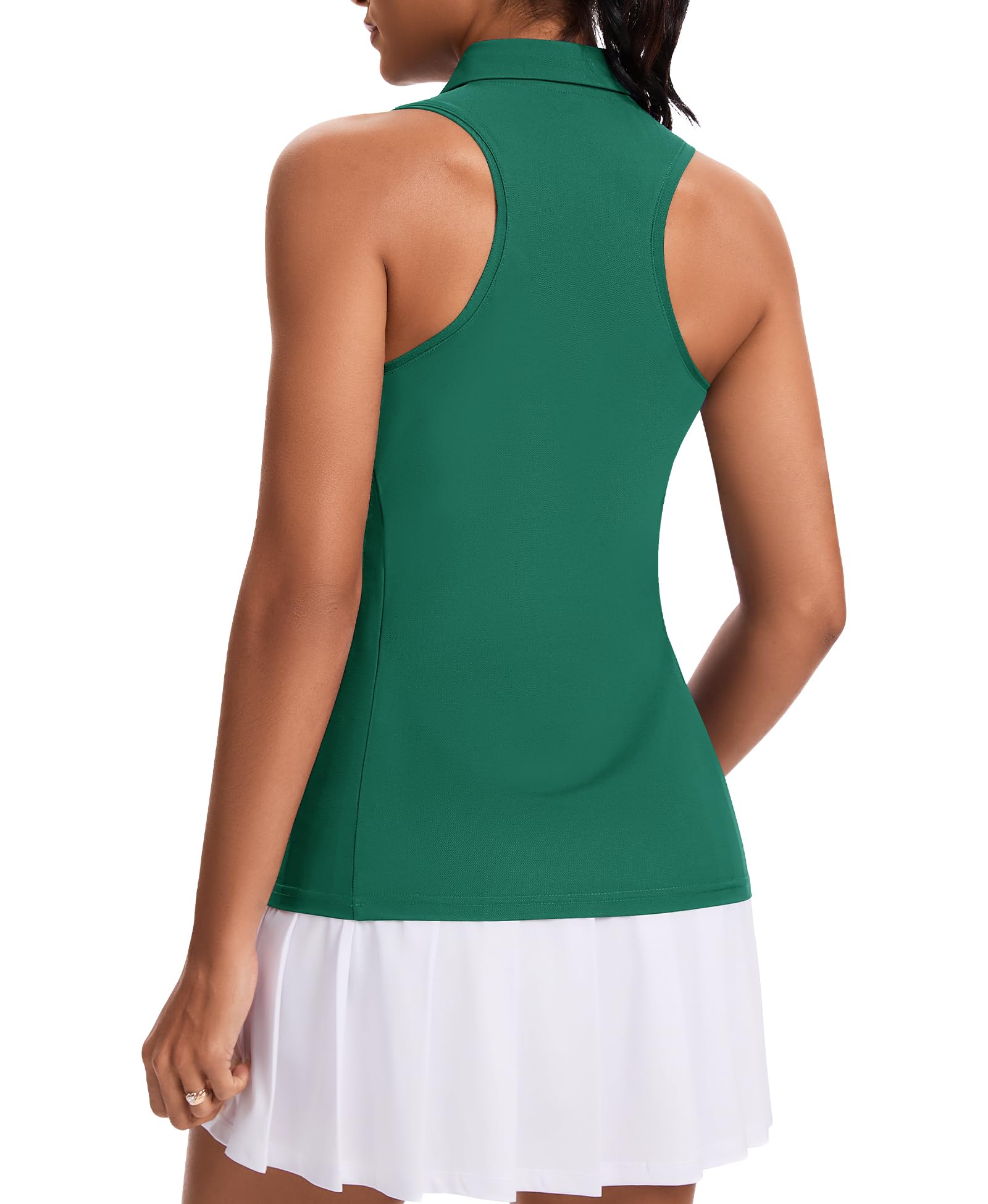 JoyGirl Women's Sleeveless Golf Shirts 1/4 Zip Polo Racerback Tennis Shirts V-Neck Quick Dry Athletic Tank Tops (Green,Medium)