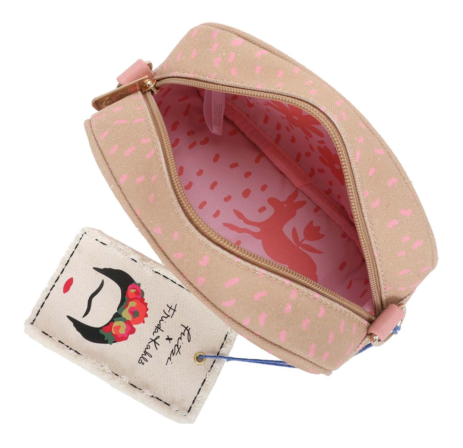 Fritzi x Frida Kahlo Easy Go Canvas Crossbody Bag Damen Umhängetasche Handtasche Freizeit Alltag Festival Reißverschluss Canvas 12 x 19.5 x 7.5 cm – Violett, Gelb, Lila, Orange, Grün, Pink, Blau