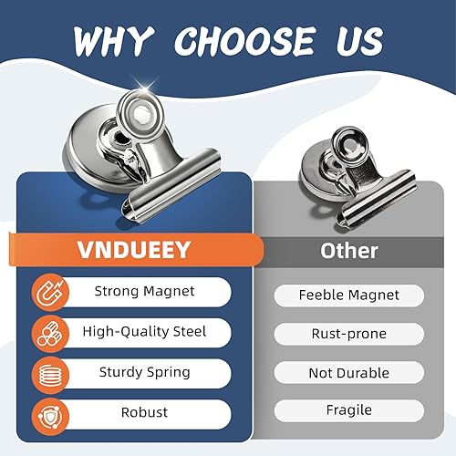 Miniatura 8 de VNDUEEY Paquete de 6 imanes plateados para refrigerador, clips magnéticos para pizarra blanca, clips magnéticos resistentes, clips con imanes