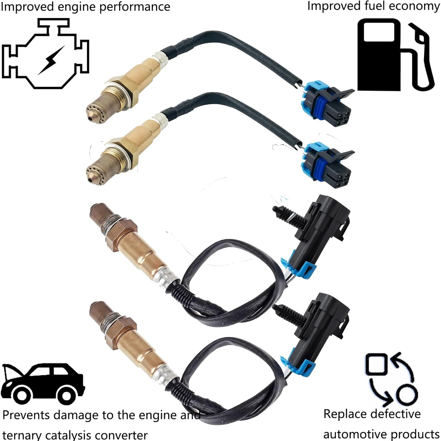 2 Pairs Upstream and Downstream Oxygen Sensors Compatible with Cadillac Cts 2011-2008,Srx 2009-2007,Sts 2011-2008,Replaces#234-4819 234-4818,Set of 4pcs