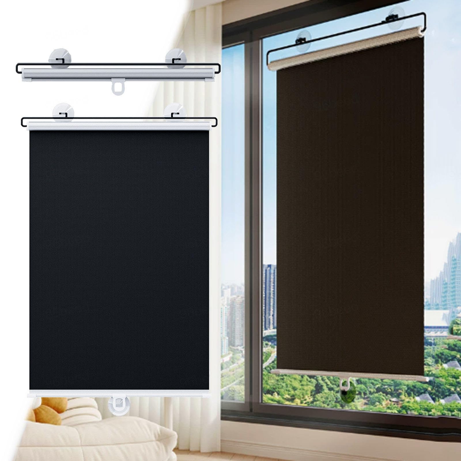 Dzhtuf Black Retractable Out Roller Blinds 30/40/50/60/70/80Cm Wide,Sunshade Roller Blinds For Windows,Roller Shades With Suction Cups,Temporary Blinds No Drilling, Curtains,-72×200Cm(28 * 79In)
