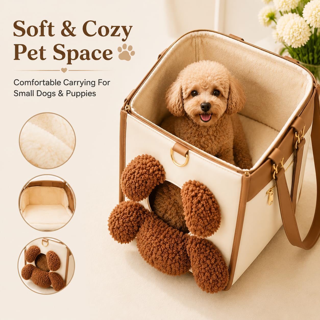 Bolso transportín para Perros Estilo Osito de Peluche, Bolso Multifuncional 2 en 1 con Orejas peludas y Ventana de visualización para Paseos y recados (M)