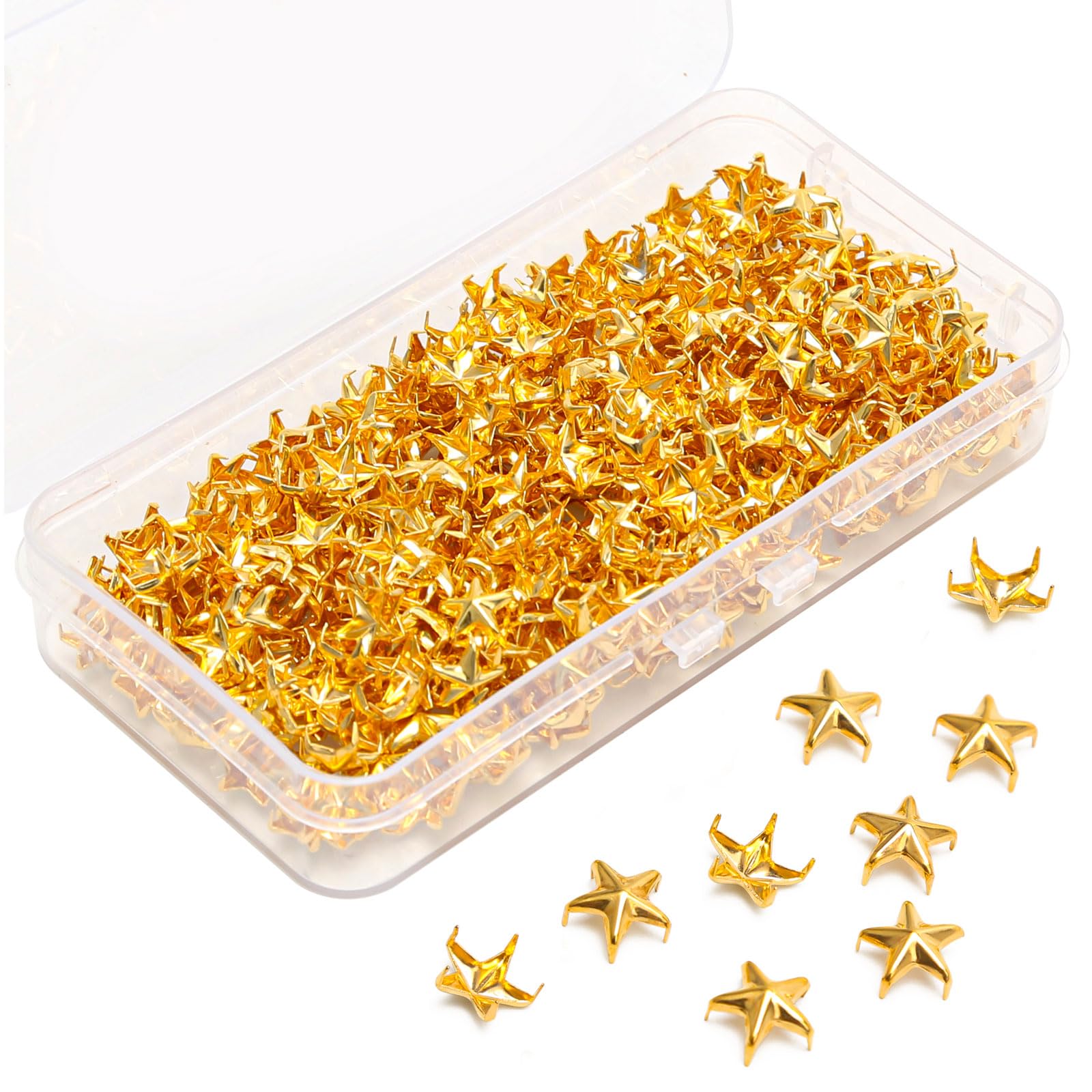 500Pcs Star Studs for Clothing, 10mm Metal Nailhead Rivets, Punk Spikes for Leather Craft DIY Bag Shoes Belt Jacket Decorative Accessories (Gold)