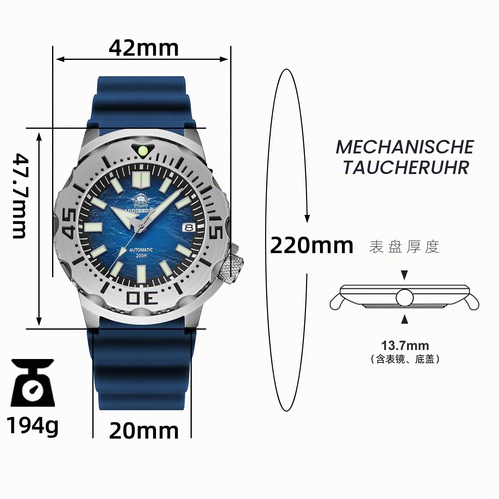 ADDIESDIVE luxuriös Herren Automatikuhr NH35A Analoguhr aus Edelstahl Taucheruhr 200M AD2047