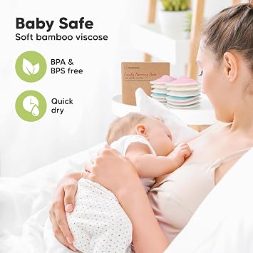 Organic Nursing Pads - 14 Washable Breast Pads for Breastfeeding, Wash Bag, Viscose Derived from Bamboo Reusable Nipple Covers for Breastfeeding Essentials, Soft & Absorbent (Pastel Touch, L 5)
