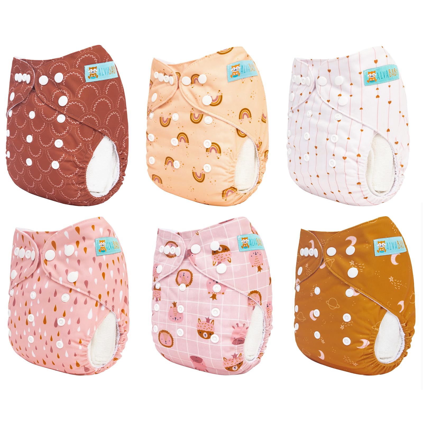 ALVABABY - Pannolini di stoffa per bambini, riutilizzabili, lavabili, 6 pannolini + 12 pannolini di stoffa 6DM104-DE