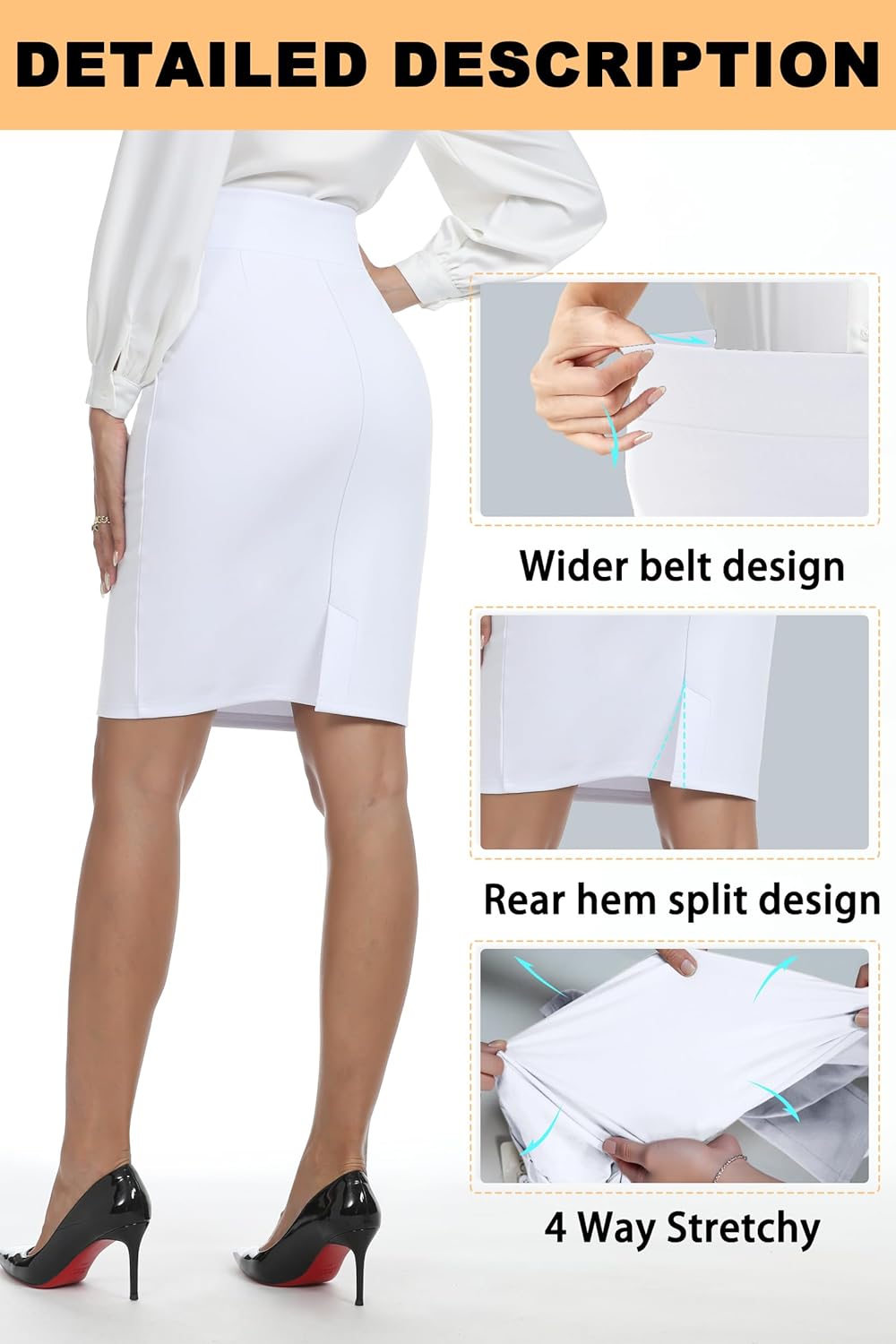 iChosy Women's Stretchy Knee Length High Waist Work Business Bodycon Midi Ponte Pencil Skirt - Image 5