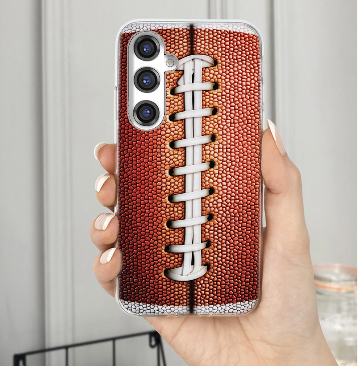 Galaxy S24 Plus Case, Shockproof Slim Soft TPU Clear Protective Phone Case Cover, Funny Sports Design Brown Football - Image 4