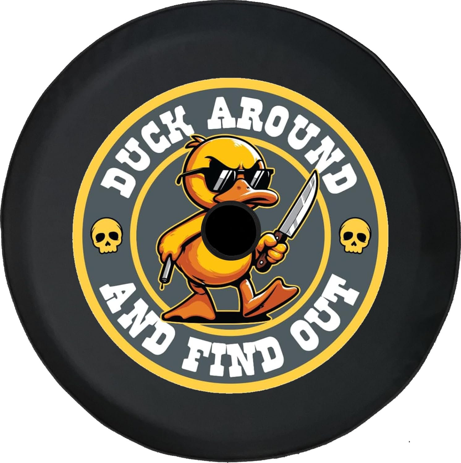 JL Spare Tire Cover Duck Around Find Out Duck Tire Covver Black (32-33 Inch with Hole)