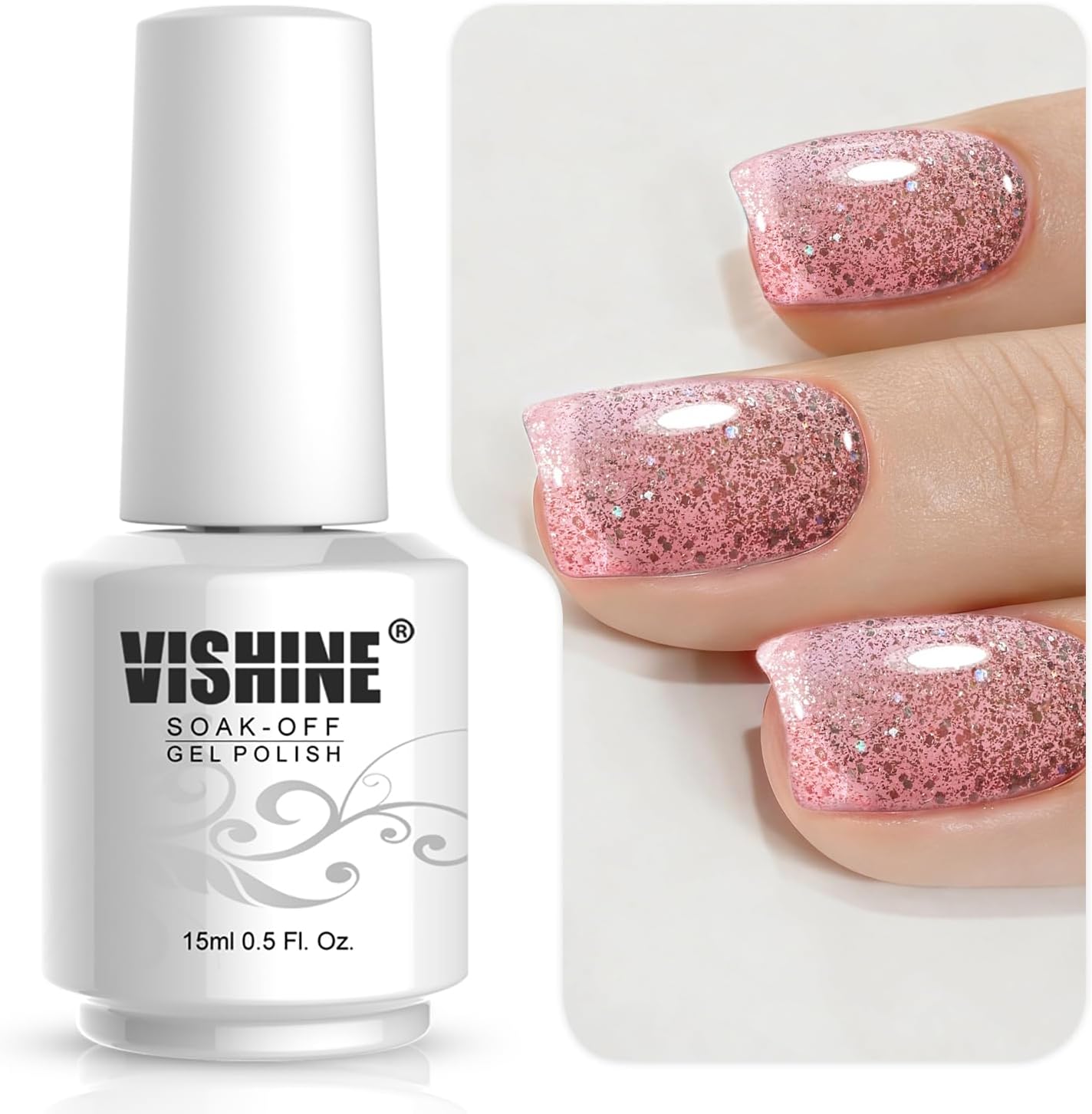 Gelpolish Professional Manicure Salon UV LED Soak Off Gel Nail Polish Varnish Color Glitter Pink(1353)